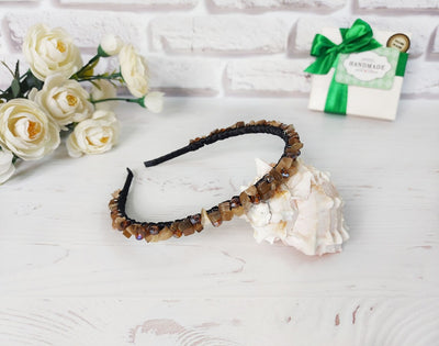 Brown gemstone headpiece, Jeweled headbands for women, Handmade bead crown, Crystal hair jewelry, Bohol wedding tiara, Halloween hair piece
