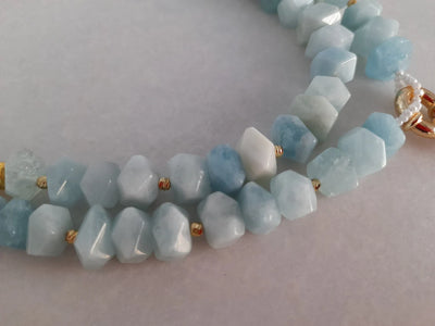 Aquamarine necklace Birdhstone handmade jewelry Pearl pendant necklace Chunky statement beaded unusual necklace Big bead necklace women gift