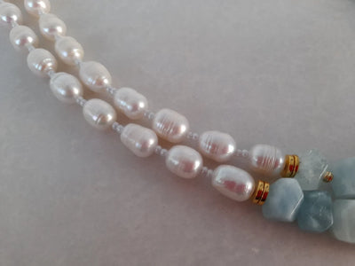 Aquamarine necklace Birdhstone handmade jewelry Pearl pendant necklace Chunky statement beaded unusual necklace Big bead necklace women gift