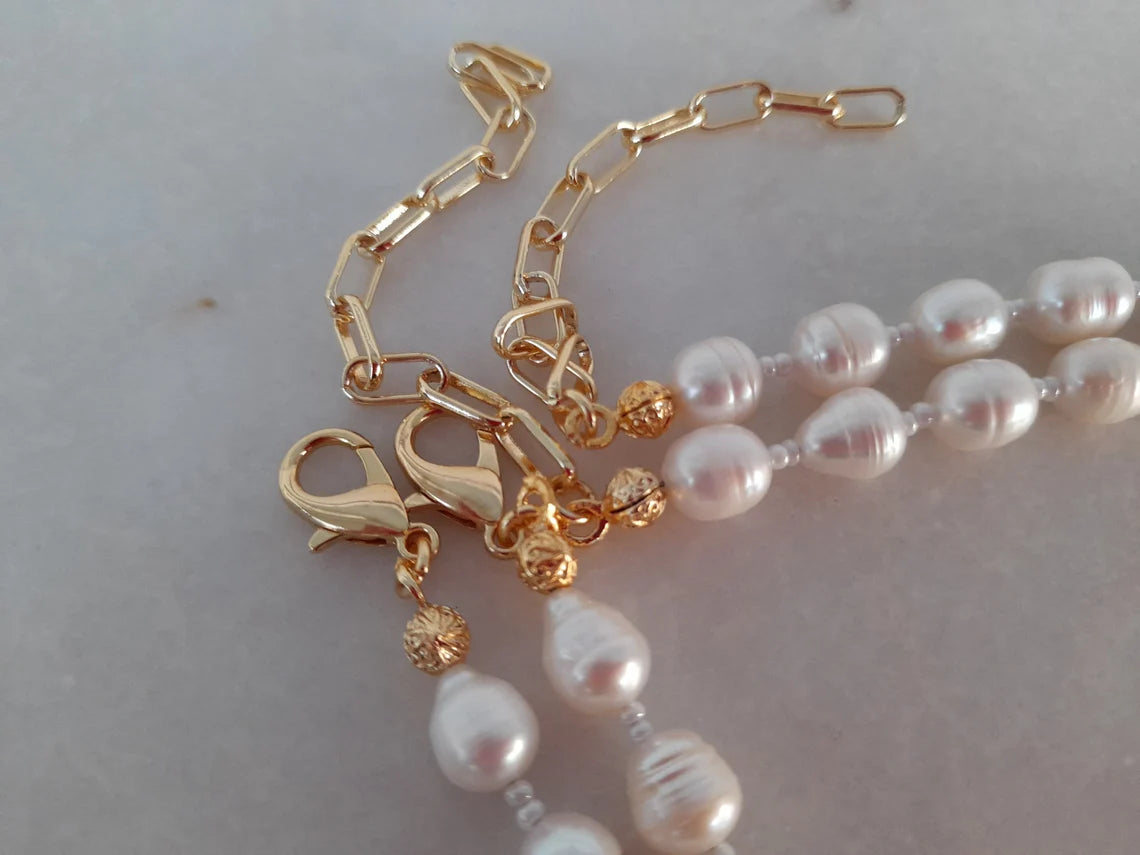 Aquamarine necklace Birdhstone handmade jewelry Pearl pendant necklace Chunky statement beaded unusual necklace Big bead necklace women gift